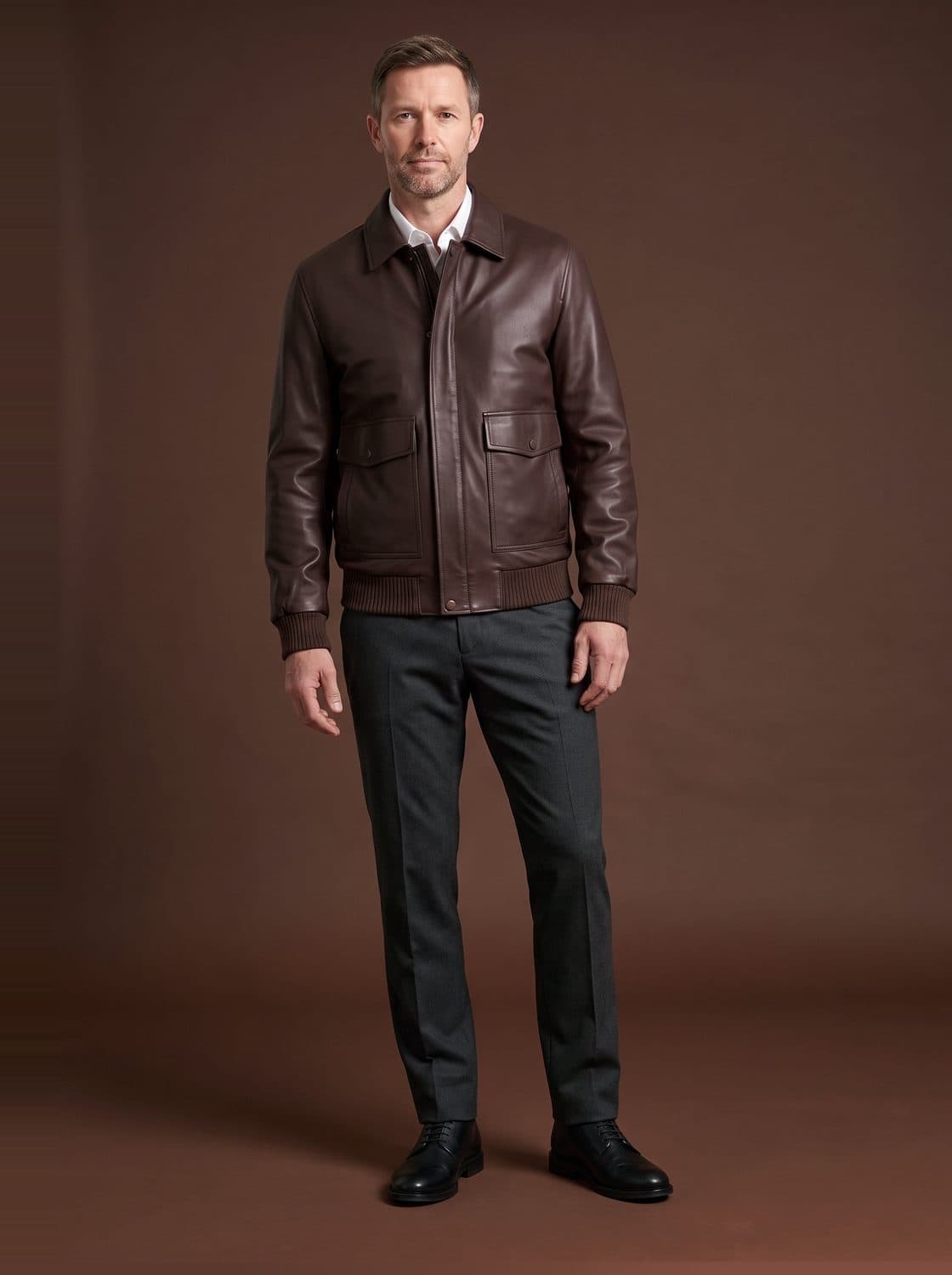 Ancroft Leather Jacket, worn by a model